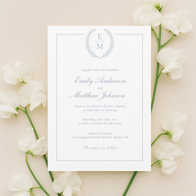 Minimalist Laurel Monogram Wedding Invitation (Creator Uploaded)