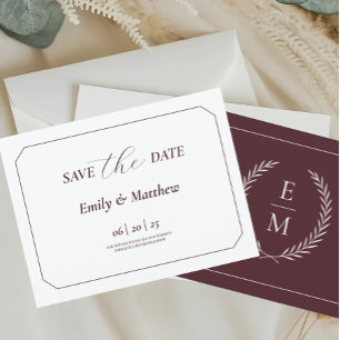 Minimalist Laurel Monogram Wedding Save The Date Announcement Postcard