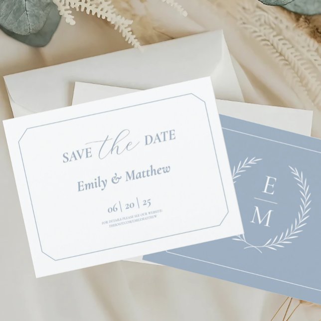 Minimalist Laurel Monogram Wedding Save The Date Announcement Postcard (Creator Uploaded)