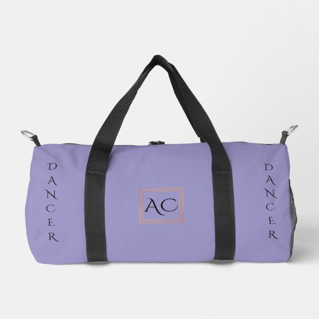 Minimalist Lavender Custom Name & Monogram  Duffle Bag (Front)