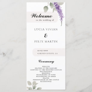 Minimalist Lavender Eucalyptus Wedding Program Menu