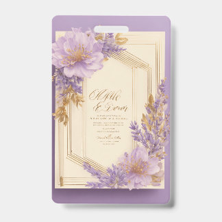 Minimalist Lavender Flower Wedding Invitation ID Badge