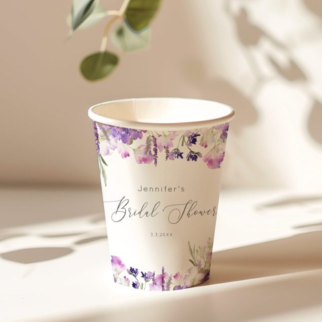 Minimalist lavender lilac bridal shower paper cups (Creator Uploaded)