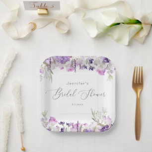 Minimalist lavender lilac bridal shower paper plate