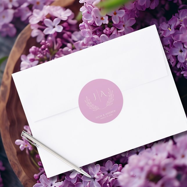 Minimalist lavender lilac Monogram Wedding  Classic Round Sticker (Creator Uploaded)