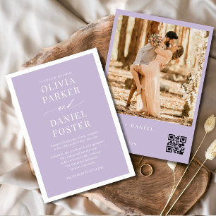 Minimalist Lavender Purple QR Code Photo Wedding Invitation
