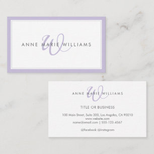 Minimalist Lavender Script Two Border Monogram Business Card