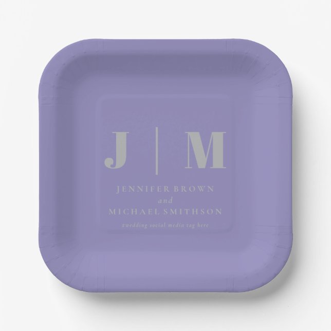 Minimalist Lavender Silver Simple Eating Wedding Paper Plate (Front)