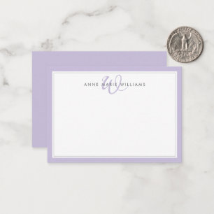 Minimalist Lavender Two Border Monogram Note Card