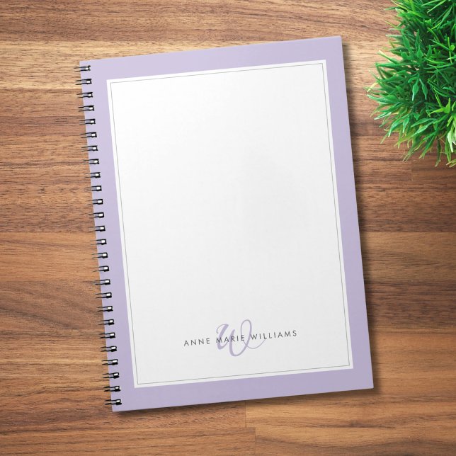 Minimalist Lavender Two Border Monogram  Notebook (Creator Uploaded)