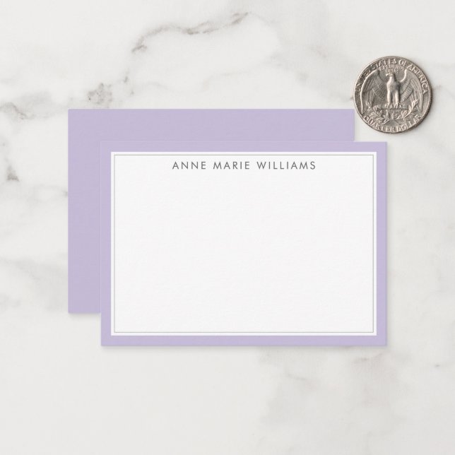 Minimalist Lavender Two Border Name Note Card (Front/Back In Situ)