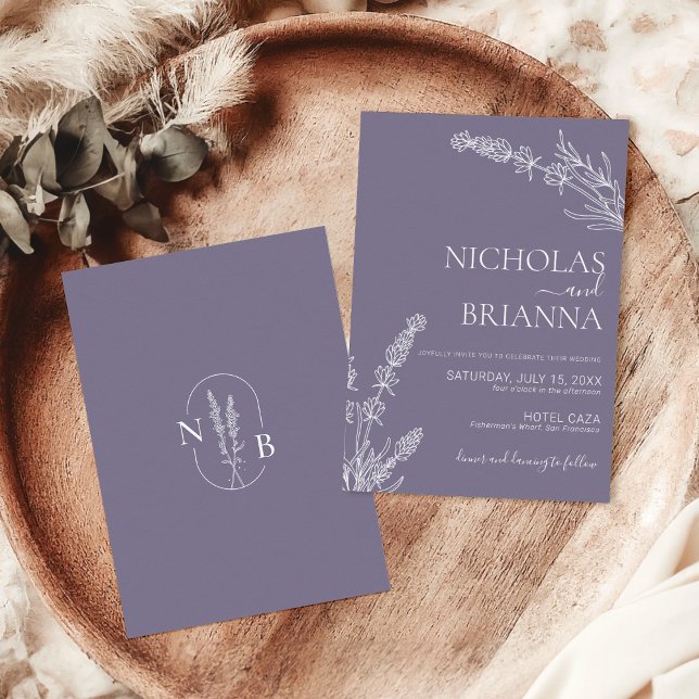 Minimalist Lavender Wedding Boho Monogram Invitation (Creator Uploaded)