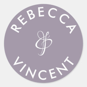Minimalist Lavender Wedding Personalized Names Classic Round Sticker
