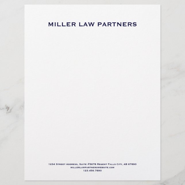 Minimalist Law Firm Letterhead Navy Typography (Front)