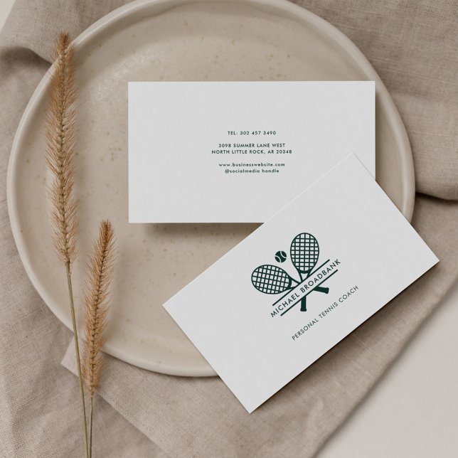 Minimalist Lawn Tennis Professional Sports Coach Business Card (Lawn Tennis Team Trainer and Coach Manager Business Card)