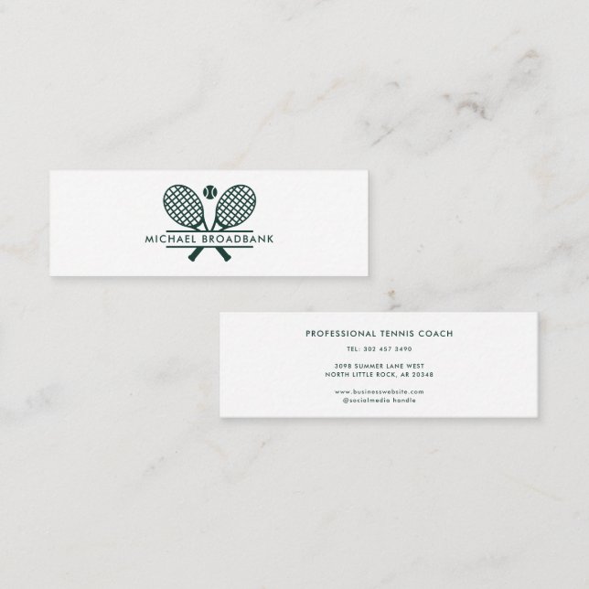 Minimalist Lawn Tennis Professional Sports Coach Mini Business Card (Front/Back)