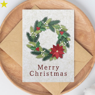 Minimalist Layered Paper Wreath Merry Christmas Card