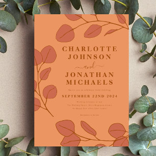 Minimalist Leaf Burnt Orange Fall Wedding Invitation