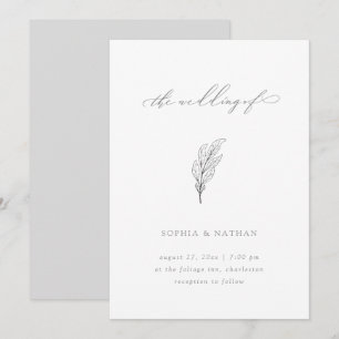 Minimalist Leaf Elegant White and Grey Wedding Invitation