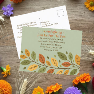 Minimalist Leaf Friendsgiving Dinner Invitation 