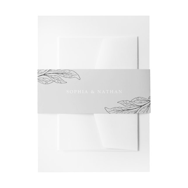Minimalist Leaf | Hand Drawn Grey Wedding Invitation Belly Band (Front Example)
