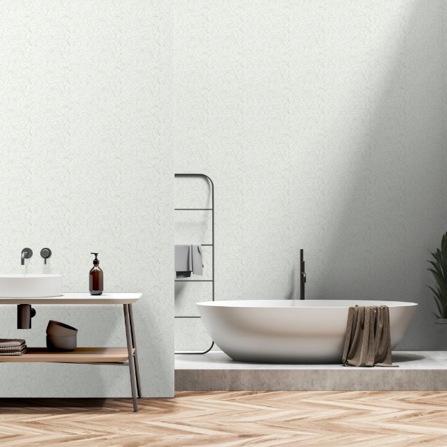 Minimalist Leaf Line Art Pattern Wallpaper (Bathroom)