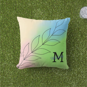 Minimalist Leaf Line Art with Pastel Gradient Cushion