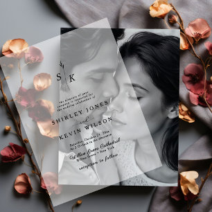 Minimalist Leaf Monogram Modern Wedding Vellum Invitations