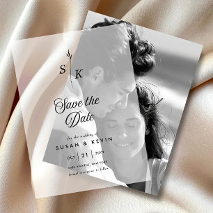 Minimalist Leaf Monogram Wedding Save the Date Vellum Invitations