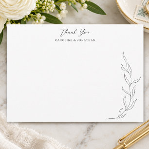 Minimalist Leaf Sketch Wedding Calligraphy Script Thank You Card