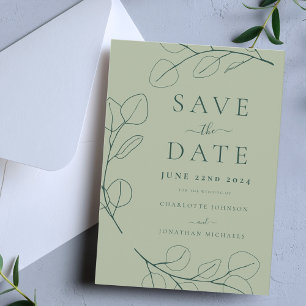 Minimalist Leaf Stylish Green Wedding Save The Date