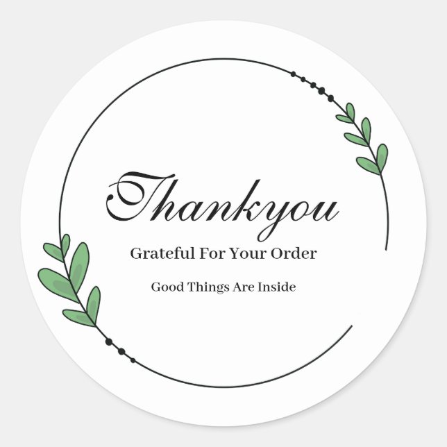 Minimalist leafy simple Thankyou Sticker (Front)