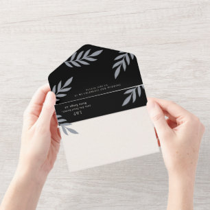 Minimalist Leaves Delicate Wedding All In One Invitation