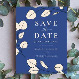 Minimalist Leaves Modern Stylish Blue Wedding Invitation Postcard