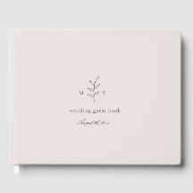 Minimalist Leaves Monogram Pink Wedding Guest Book