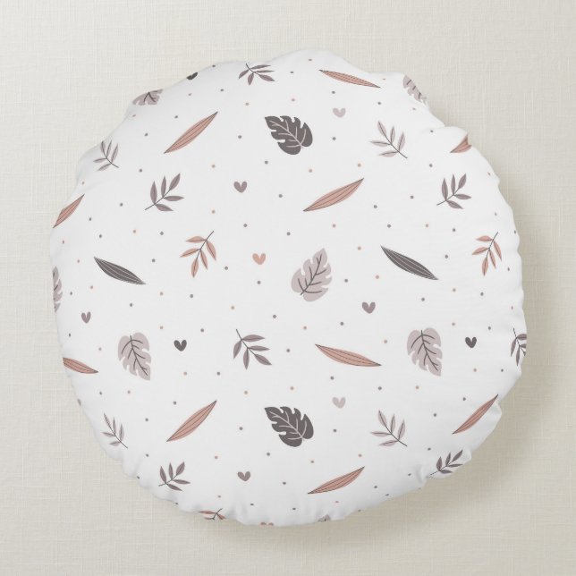 Minimalist Leaves Pattern Round Pillow (Back)
