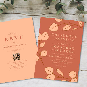 Minimalist Leaves Terracotta Fall Wedding Invitation
