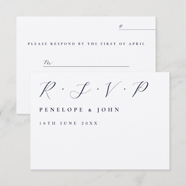 Minimalist Left-Aligned Script Name Date Wedding RSVP Card (Front/Back)
