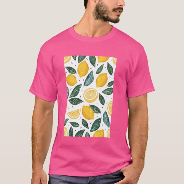 Minimalist Lemon Fruit Pattern Art T-Shirt (Front)