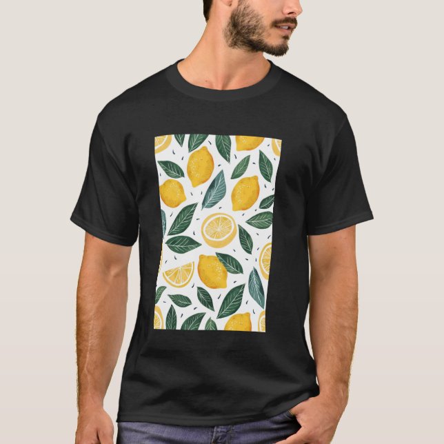 Minimalist Lemon Fruit Pattern Art T-Shirt (Front)