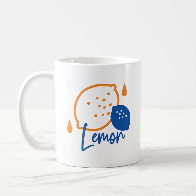 Minimalist Lemon Line Art – Modern Citrus Fruit Coffee Mug (Left)