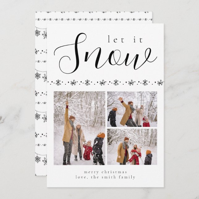 Minimalist Let it Snow Snowflake Christmas Photo  Holiday Card (Front/Back)
