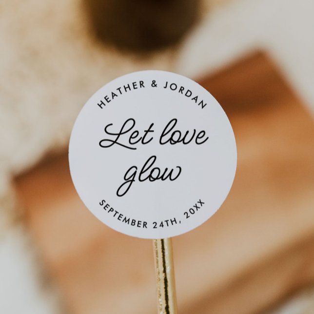 Minimalist Let Love Glow Wedding Candle Favour Classic Round Sticker (Creator Uploaded)