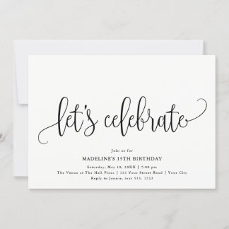 Minimalist "Let's Celebrate" Any Year Birthday Invitation