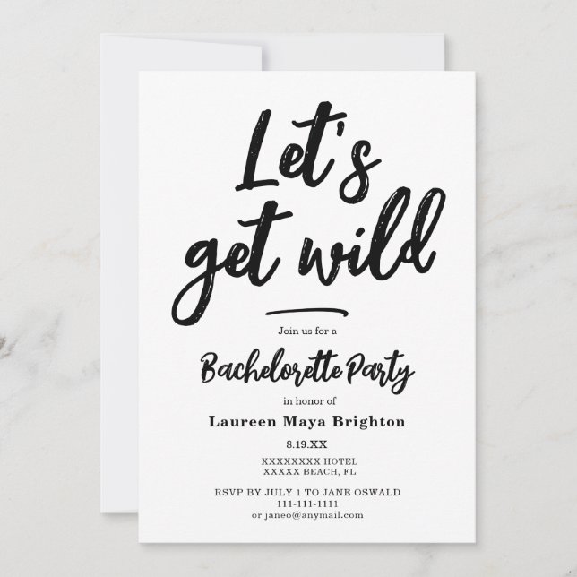 Minimalist Let's get wild Bachelorette Party  Invitation (Front)