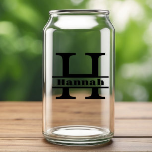 Minimalist Letter H Monogram and Custom Name Can Glass