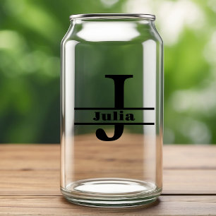 Minimalist Letter J Monogram and Custom Name Can Glass
