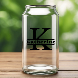 Minimalist Letter K Monogram and Custom Name Can Glass