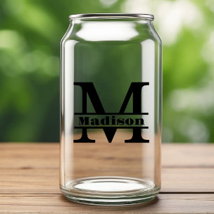 Minimalist Letter M Monogram and Custom Name Can Glass