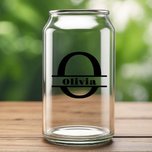 Minimalist Letter O Monogram and Custom Name Can Glass